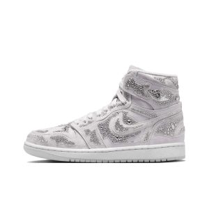 Jordan × Swarovski/施华洛世奇 Air Jordan 1 High OG "Vast Grey" 华丽时尚百搭 高帮 复古篮球鞋 女款 白色